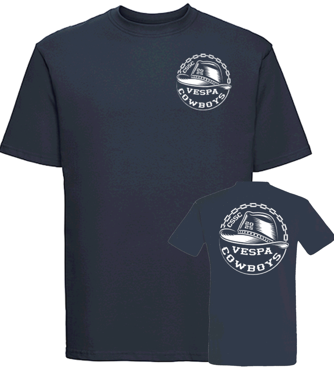 T-Shirt Z180 bedruckt VESPA COWBOYS - Hut - Brust klein - Rcken gro
