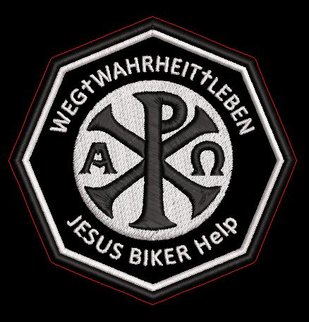 JB-004 Aufnäher achteckig ca. 10cm Stoff schwarz : WEG-WAHRHEIT-LEBEN