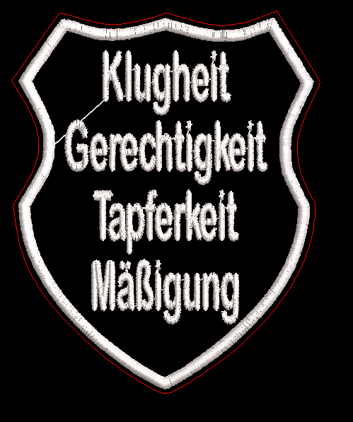 JB-010 Aufnäher Wappen W2 ca. 8x10cm : Klugheit Gerechtigkeit Tapferkeit Mäßigung