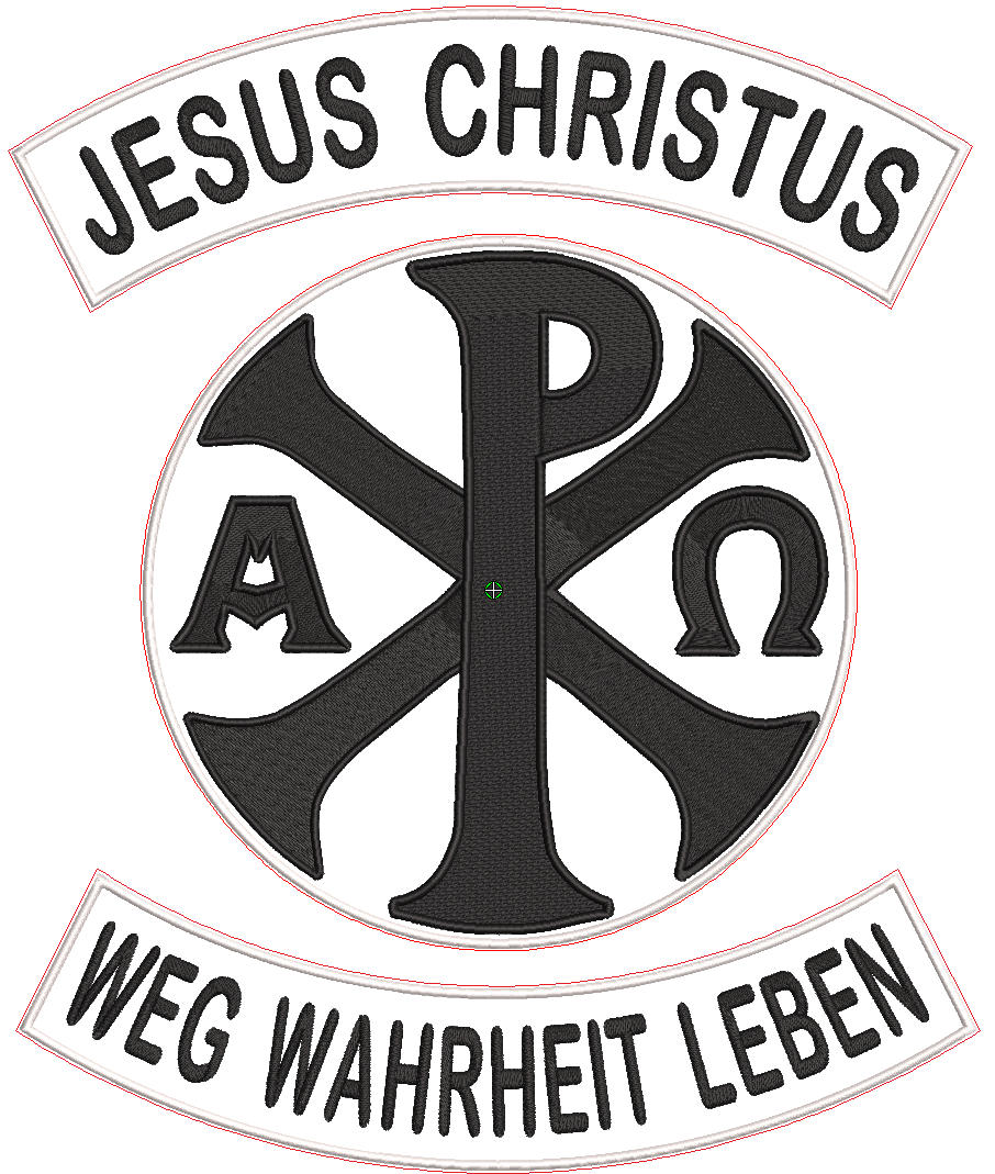 JB-024 Backpatch ca Ø26cm mit bogen b2 35x11 JESUS CHRISTUS & WEG WAHRHEIT LEBEN