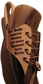 Wolfszeit Trinkhornhalter Flatter - Thor - aus echtem Leder graviert mit Mjölnir und Der Sohn unseres Gottes - in schwarz oder Natur