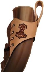 Wolfszeit drinking horn holder flatter - Thor - made of genuine leather engraved with Mjölnir and The Son of Our God - in black or natural