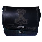 Grüne Gürtel- / Kilttasche "Mjölnir - Thors Hammer" mit schwarzem Leder und Gravur