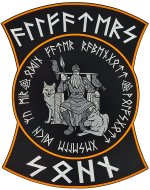 Rückenaufnäher Odin auf seinem Thron mit Runentext "Allvaters Sohn" Rückenpatch - Backpatch