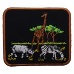 Aufnäher "Tiere Afrikas" - Giraffe, Nashorn und Zebra in der Savanne - Ein Rechteck Rec2 mit ca. 8x10cm