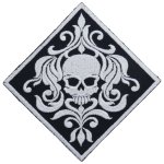 Patch "Goth Skull with Tribal" - skull in a square standing on its tip - measured approx. 11x11cm
