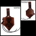 Hornhalter "Asgard" graviert mit einem "Mjölnir" (Thors Hammer) - aus braunem Leder in used-look - verschiedene Größen