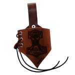 Horn holder "Asgard" engraved with a "Mjölnir" (Thor's Hammer) - made of brown leather in used look - various sizes