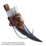 Hornhalter "Asgard" graviert mit einem "Thors Vollstrecker" und einem "Mjölnir" (Thors Hammer) - aus braunem Leder in used-look - verschiedene Größen