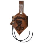 Horn holder "Asgard" engraved with a "Thor's Executioner" and a "Mjölnir" (Thor's Hammer) - made of brown leather in used look - various sizes