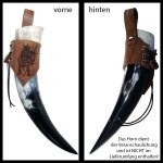 Hornhalter "Asgard" graviert mit dem Motiv "Odin" - aus braunem Leder in used-look - verschiedene Größen
