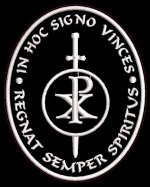 JB-002 Aufnäher oval ca. 10,5x8,5cm Stoff schwarz : IN HOC SIGNO VINCES