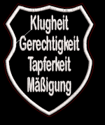 JB-010 Aufnäher Wappen W2 ca. 8x10cm : Klugheit Gerechtigkeit Tapferkeit Mäßigung