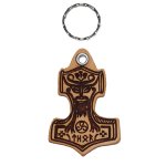 Thor's Hammer Mjölnir leather keychain in used brown